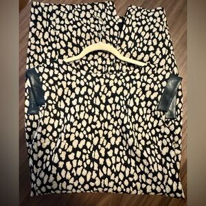 Anne Klein Black & Tan Leopard Textured Sleeveless Dress (Faux Leather Trim)